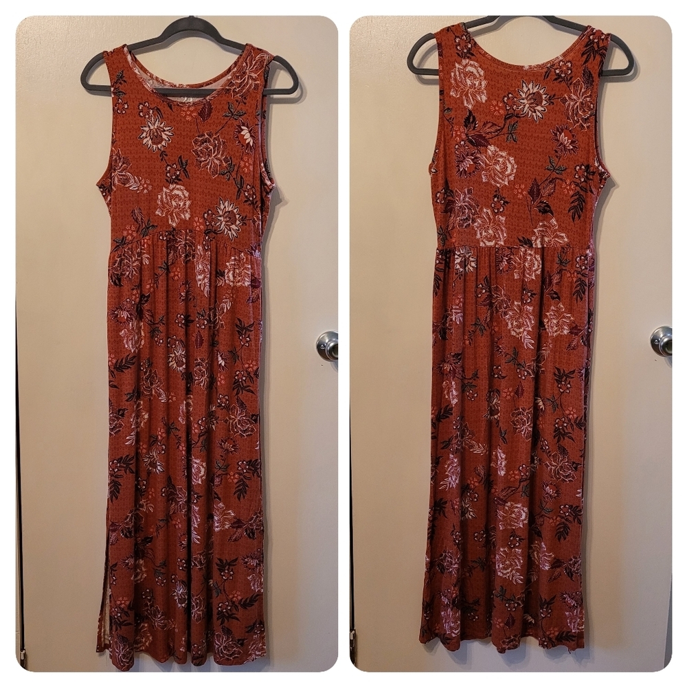 24/7 by Maurices Burnt Orange Floral Tank Maxi Dress - M